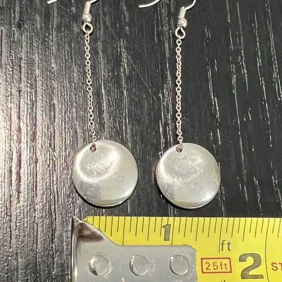 Silver Disk Style Pendant Dangle Earrings (heavy) - Picture 4 of 4